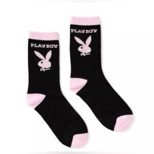 PLAYBOY Black and Pink Logo Crew Socks- NWT